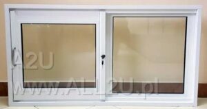 Oferujemy okienka podawcze, kasowe wykonane z aluminium Mogą być to okna przesuwne w płaszczyźnie poziomej lub pionowej. Okna mogą być anodowane bądź lakierowane na dowolny kolor wg palety Ral.